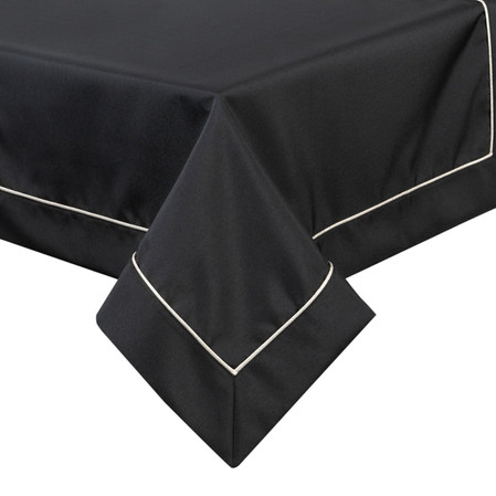 Obrus z srebrną lamówką szerokość: 145 cm, długość: 300 cm, kolor: czarny