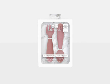 EZPZ Komplet silikonowych sztućców Mini Utensils pastelowy róż
