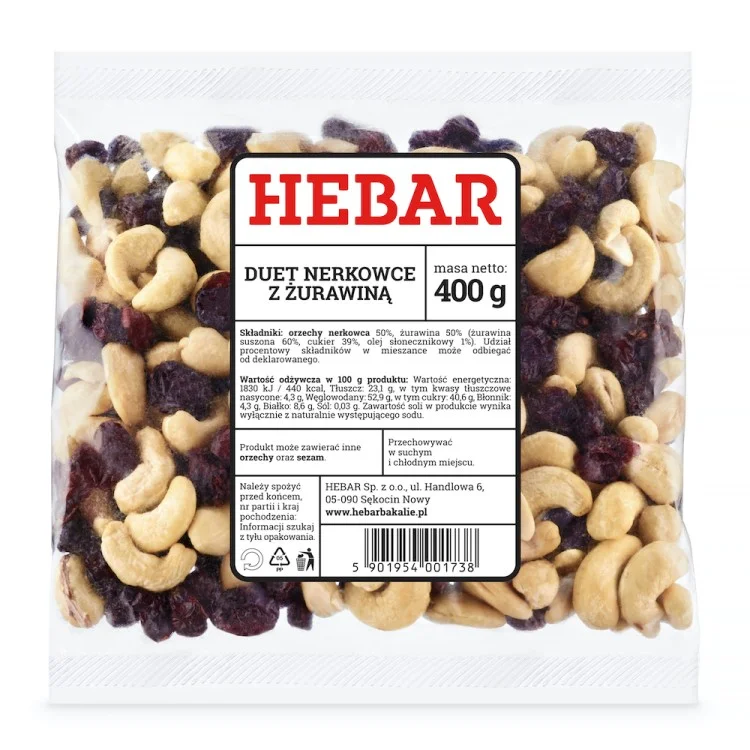 Hebar Duet Nerkowce z Żurawiną 400 g - Nabea.pl