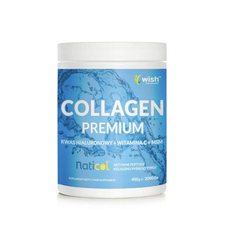 Wish Kolagen PREMIUM Naticol + Kwa Hialuronowy + Witamina C + MSM 400 g
