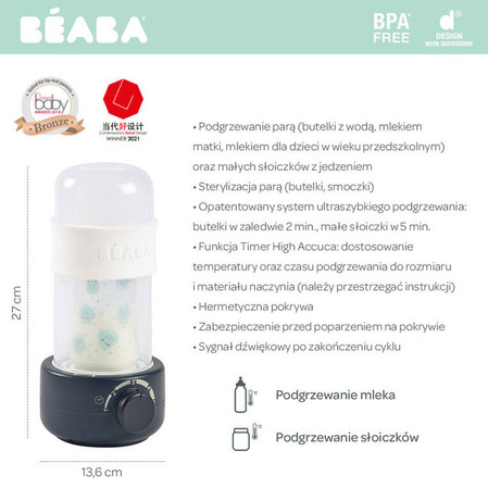 Beaba Podgrzewacz i sterylizator parowy do butelek i słoiczków Babymilk Second Night blue
