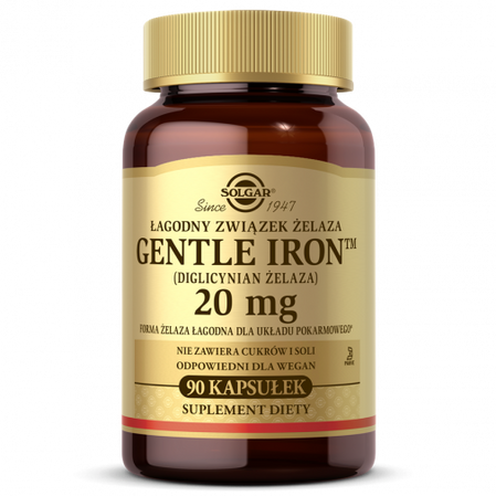 Solgar Gentle Iron (diglicynian żelaza) 20 mg 90 kapsułek