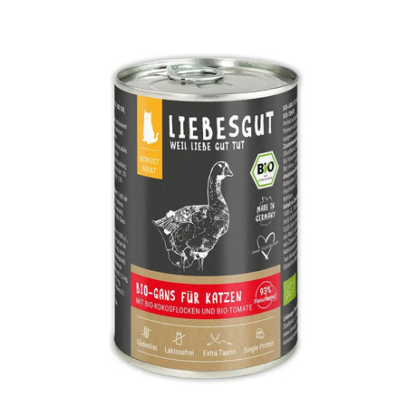 LIEBESGUT BIO GANS - gęś z płatkami kokosowym i pomidorami ekologiczna mokra karma dla kota (400g)