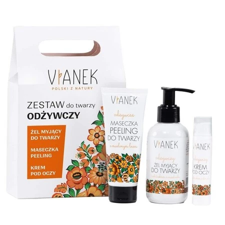 Vianek -Xmas Zestaw odżywczy do twarzy torebka, żel do mycia twarzy 150ml+maseczka-peeling 70g+krem pod oczy 15ml