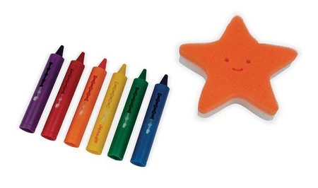 Janod Kredki do kąpieli 6 kolorów z gąbką 3+