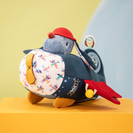Lilliputiens Przytulanka aktywizująca wielofunkcyjna Samolot Piesek Jules 9 m+