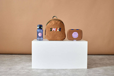 Lassig Zestaw na lunch Lunchbox + Tritanowa butelka - bidon 460 ml Little Gang Smile caramel/blue