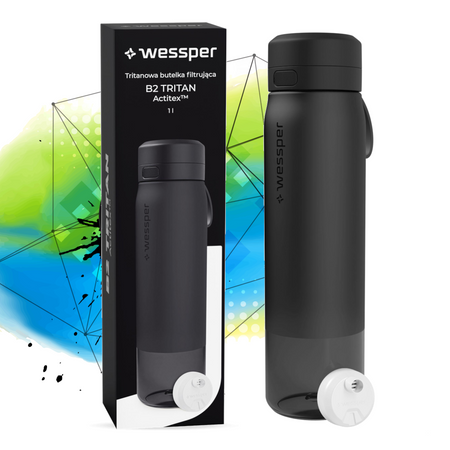 Wessper  Butelka filtrująca na wodę  Tritanowa TRITAN Actitex czarna 1000 ml