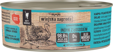 WIEJSKA ZAGRODA Indyk z Łososiem bez zbóż dla kota 85g