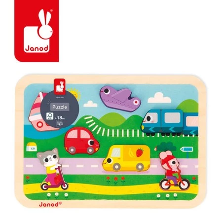 Janod Puzzle drewniane 3D Pojazdy 7 el.,18 m+
