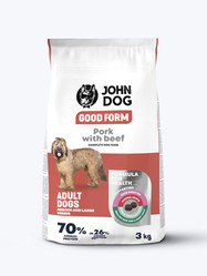 John Dog Good Form Adult Wieprzowina Z Wołowiną - karma sucha dla psa -  3kg