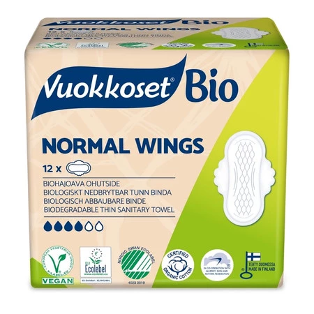  Vuokkoset − 100% BIO Podpaski ze skrzydełkami Normal − 12 sztuk