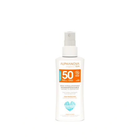 Alphanova Sun Bio, Spray z filtrem SPF50, wersja podróżna, 90g