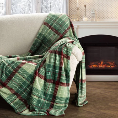 Koc świąteczny w kratę zielony, 150 x 200 cm