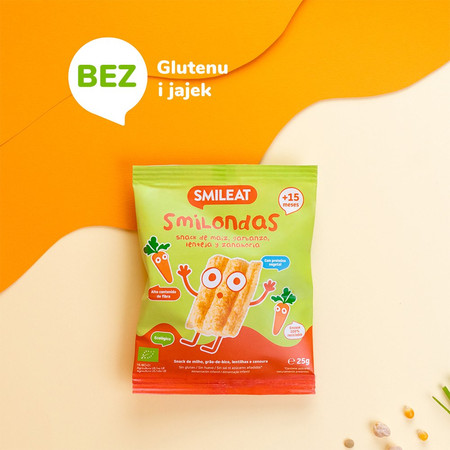 Smileat, Bio Smilondas, Chrupki z ciecierzycy, kukurydzy i soczewicy, marchewkowe 15m+, 25 g