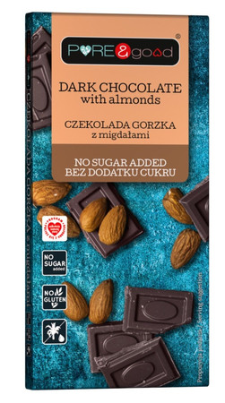 Pure & Good Czekolada gorzka z migdałami bez dodatku cukru 75g