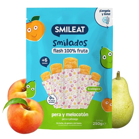 Smileat, BIO Smilados, Mus owocowy do mrożenia o smaku gruszki i brzoskwini, idealny na ząbkowanie 6m+, 5x50g