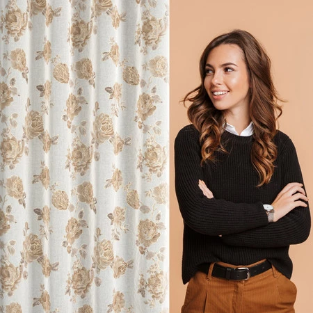 Zasłona ZAS/MELA/BEŻ+ZŁ 140X250 PRZELOTKI