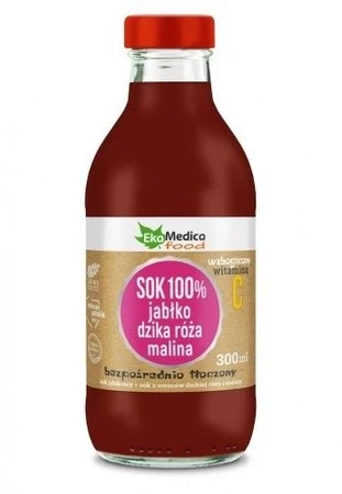 EkaMedica SOK 100% jabłko dzika róża malina 300 ml