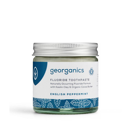 Georganics, Naturalna pasta do zębów w słoiku, z fluorem, do codziennej pielęgnacji, smak mięty pieprzowej, 60 ml