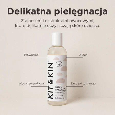 Kit & Kin, Organiczny Żel do Mycia 2w1 do Ciała i Włosów Maluszka, 250 ml