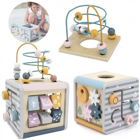 Viga Toys − PolarB Activity Box, drewniane edukacyjne centrum gier 5w1 kostka