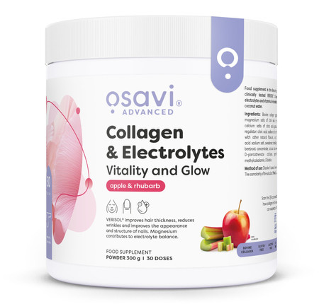 Osavi Collagen Electrolytes Vitality and Glow, Kolagen z elektrolitami 300g smak jabłko i rabarbar