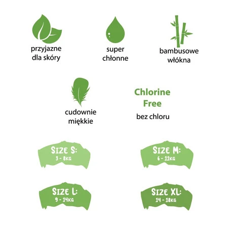 BAMBOOLOVE, Pieluszki jednorazowe bambusowe, rozmiar XS, Newborn (2-4 kg), 27 szt.