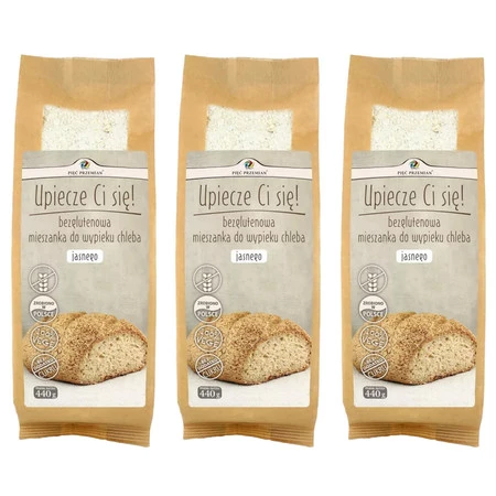 Zestaw 3x Pięć Przemian - Bezglutenowa mieszanka do wypieku chleba jasnego  440 g
