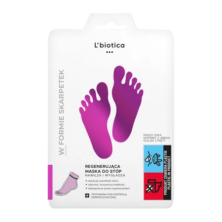 L'biotica Maska regenerująca do stóp w postaci nasączonych skarpetek