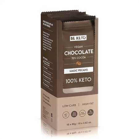 BeKeto Wegańska Keto Czekolada z olejem MCT orzech pekan 80g x10