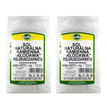 Zestaw: 2x Smakosz − Sól kłodawska półgruboziarnista naturalna kamienna niejodowana − 1 kg