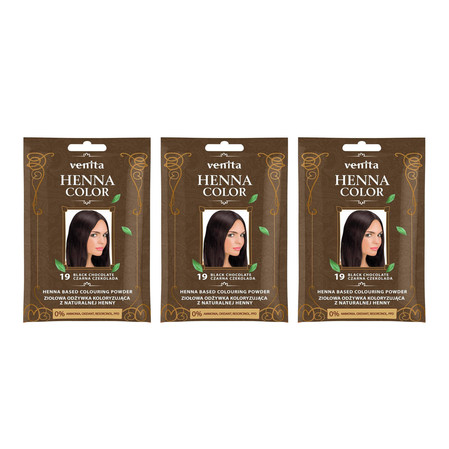 Zestaw: 3x Henna Color ziołowa odżywka koloryzująca z naturalnej henny 19 Czarna Czekolada