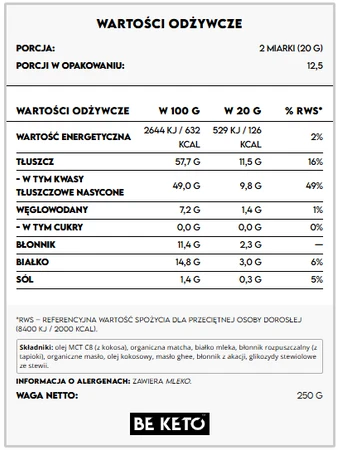 Be Keto Matcha Latte (Olej MCT C8 & Białko & Ghee) – Tradycyjna Japońska 250g