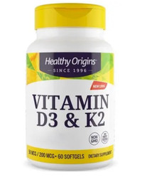 HEALTHY ORIGINS Vitamin D3 & K2 - Witamina D3 + K2 (60 kaps.)