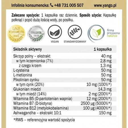 Yango − Włosy, skóra, paznokcie z ashwagandhą − 90 kaps.