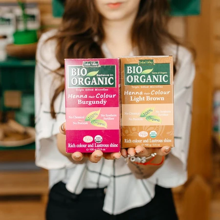 Indus Valley, Henna - farba do włosów na bazie henny, JASNY BRĄZ, w 100% ekologiczna, 100 g