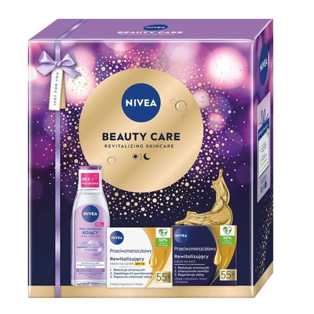 Beauty Care zestaw rewitalizujący krem na dzień SPF15 55+ 50ml + rewitalizujący krem na noc 55+ 50ml + kojący płyn micelarny 200ml