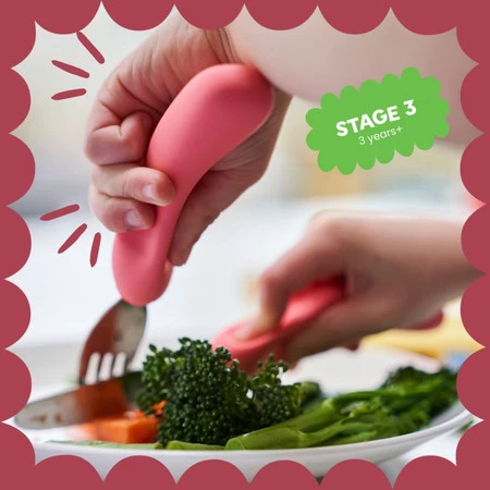 Nana's Manners, ETAP 3, Sztućce do samodzielnego jedzenia, widelec i nóż, różowe, 3-9 lat