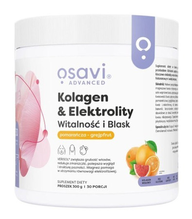 Osavi Kolagen Elektrolity Witalność i Blask 300g smak pomarańcza i grejpfrut