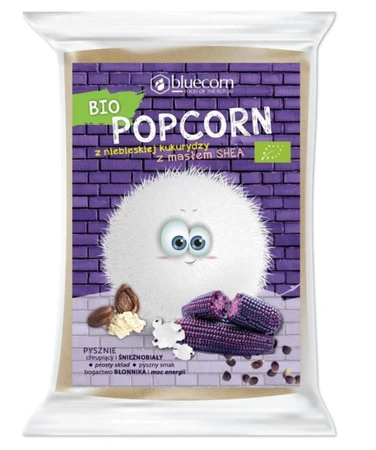 POPCORN Z NIEBIESKIEJ KUKURYDZY Z MASŁEM SHEA I SOLĄ DO PRZYGOTOWANIA W MIKROFALÓWCE BEZGLUTENOWY BIO 100 g - BLUECORN