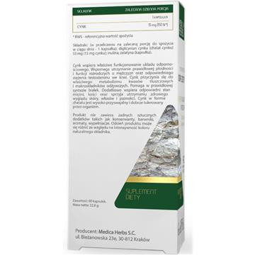 Medica Herbs Cynk Chelat 15mg na wsparcie odporności 60 kaps.