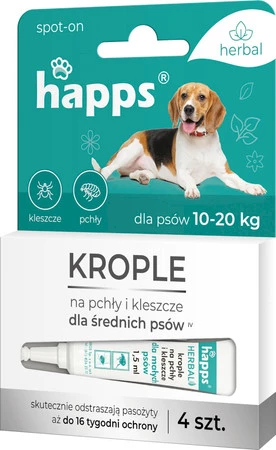 HAPPS Herbal - krople na pchły i kleszcze dla średnich psów 10 - 20kg