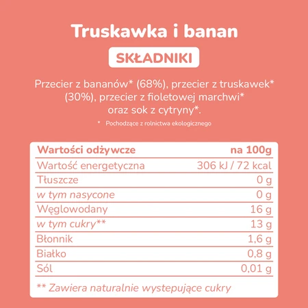 Smileat, BIO Mus z truskawkami i bananem 6m+, 100g
