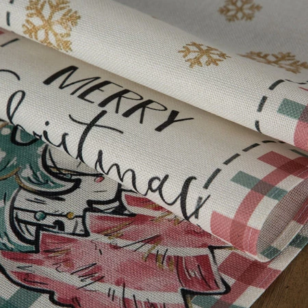 Bieżnik świąteczny rozm.: 33 x 183 cm, kolor kremowy z nadrukiem choinek