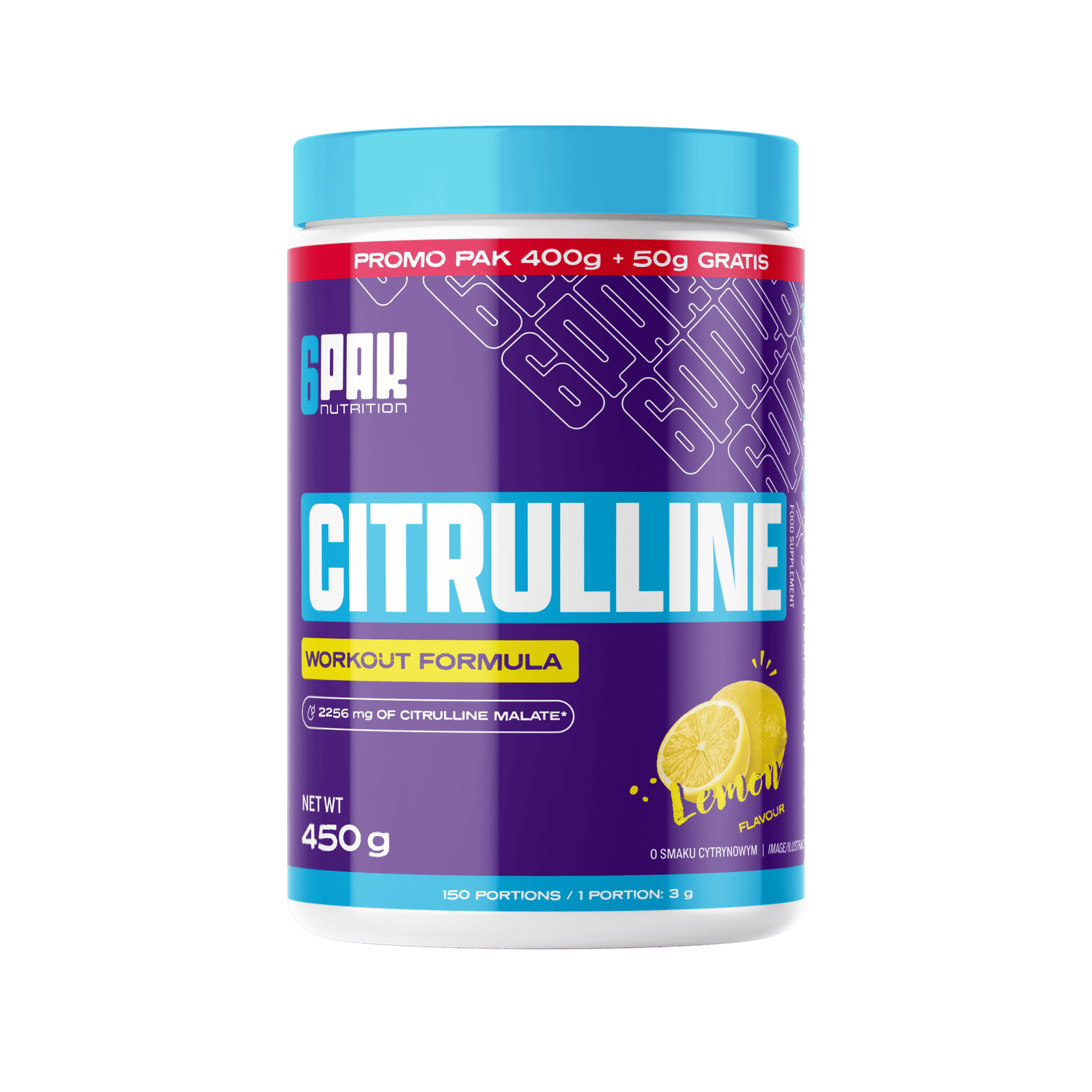 6PAK Citrulline L-Cytrulina Jabłczan Przedtreningówka 450 g smak Lemon - Nabea.pl