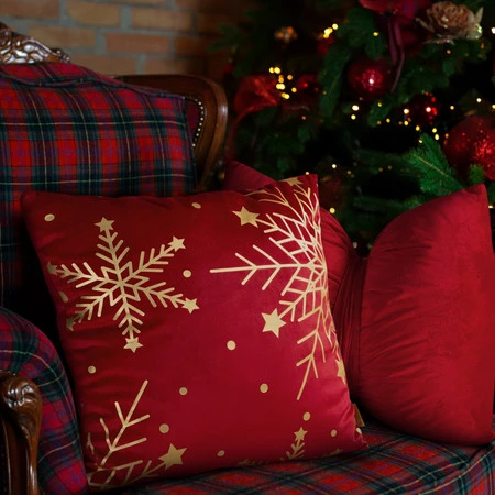 świąteczna poszewka welwetowa z ozdobnym nadrukiem foliowym szerokość: 45 cm, długość: 45 cm, kolor: czerwony