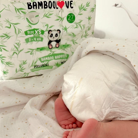 BAMBOOLOVE, Pieluszki jednorazowe bambusowe, rozmiar XS, Newborn (2-4 kg), 27 szt.