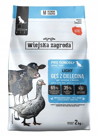Wiejska Zagroda Light Gęś z cielęciną Prebiotyk i probiotyk - Karma sucha dla psa - 2kg
