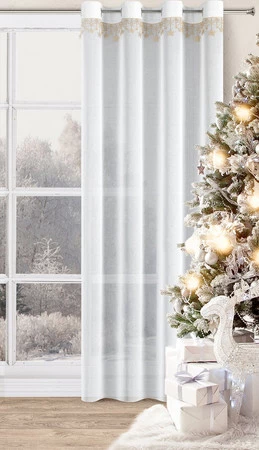 Firana rozm.: 140 x 250 cm, biała ze złotymi gwiazdkami kółka